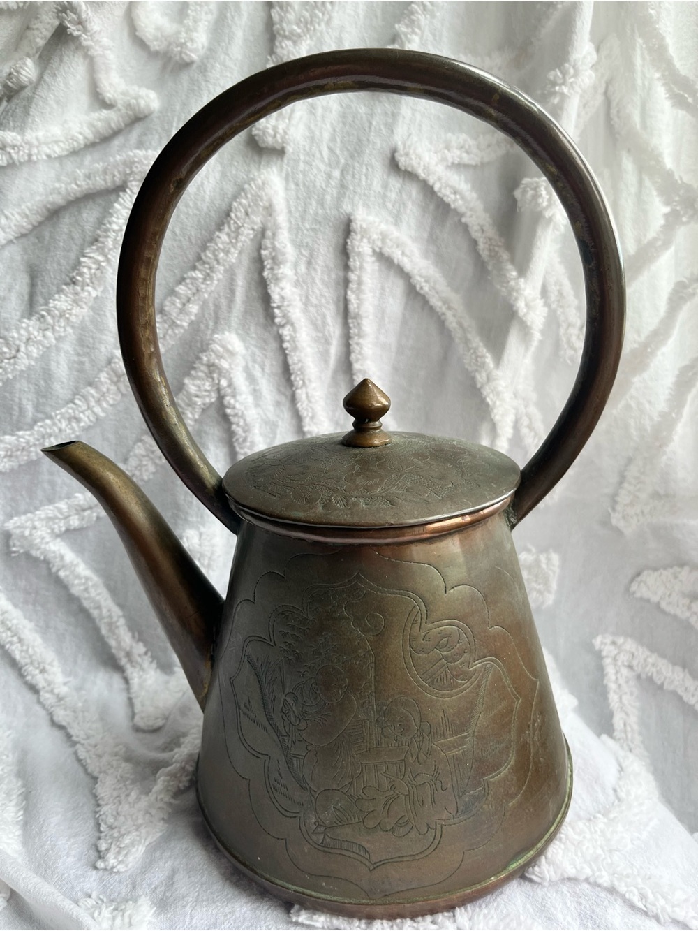 Vintage Chinese Brass Teapot with Ring Handle